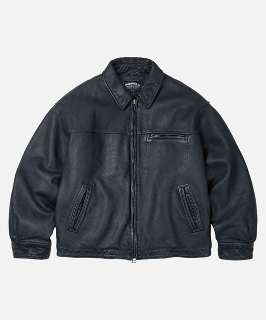 FrizmWorks Destroyed Cow Leather Jacket - Navy