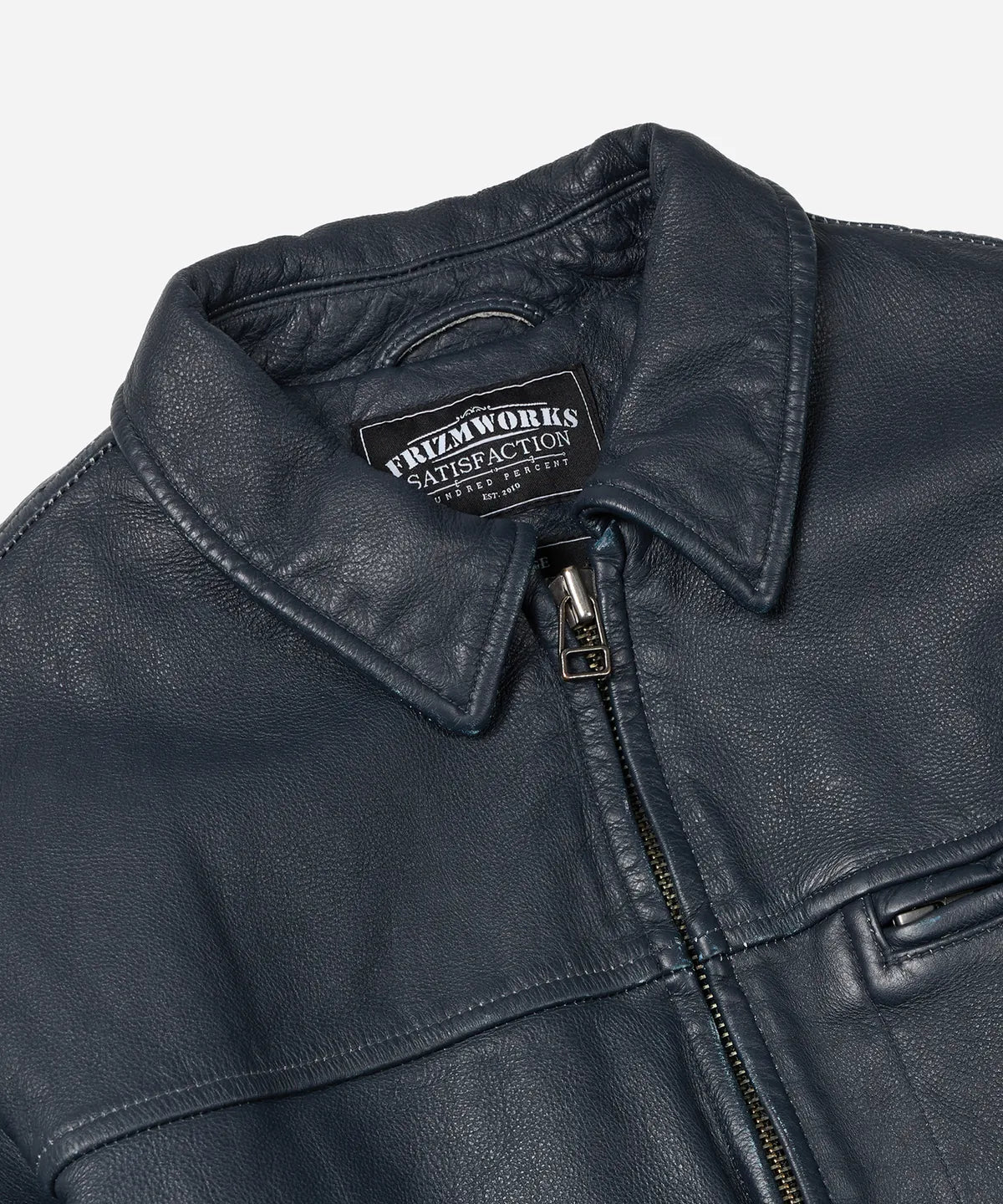 FrizmWorks Destroyed Cow Leather Jacket - Navy