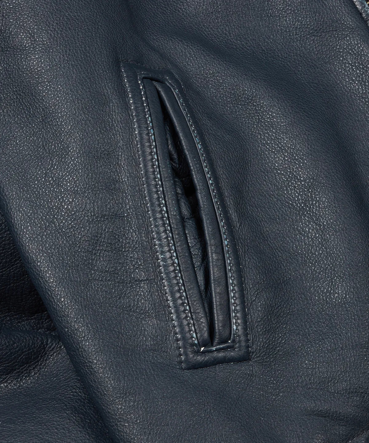FrizmWorks Destroyed Cow Leather Jacket - Navy